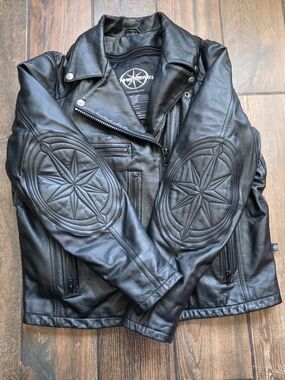 Yamaha Star Motorcycles Black Leather Biker Jacket Womans Large Reflevtive